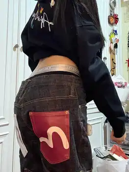 Women's Baggy Cargo Jeans 5 Women's Baggy Cargo Jeans Abi Y2k Japanese Streetwear Hip-pop Goblin Core Cyber Punk Denim Pants Grunge Designer Harajuku Cowboy 5