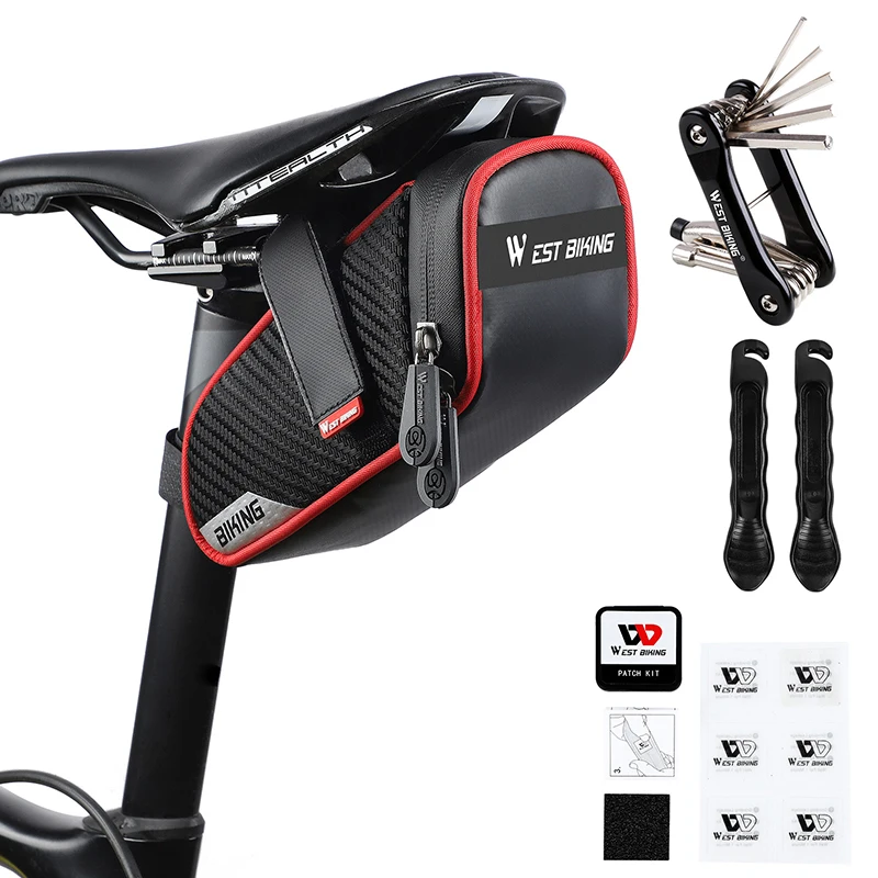 WEST BIKING 1L/1.8L Bicycle Saddle Bag Waterproof MTB Road Bike Seat Bag Refletive Cycling Seat Tail Rear Bag Cycling Accessory