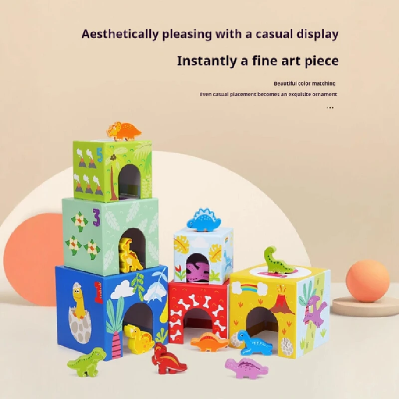 Wooden Stacking Blocks Dinosaur Themed Balanced Stacking Box Game Interactive Educational Sorting Puzzle Toy For Home Learning