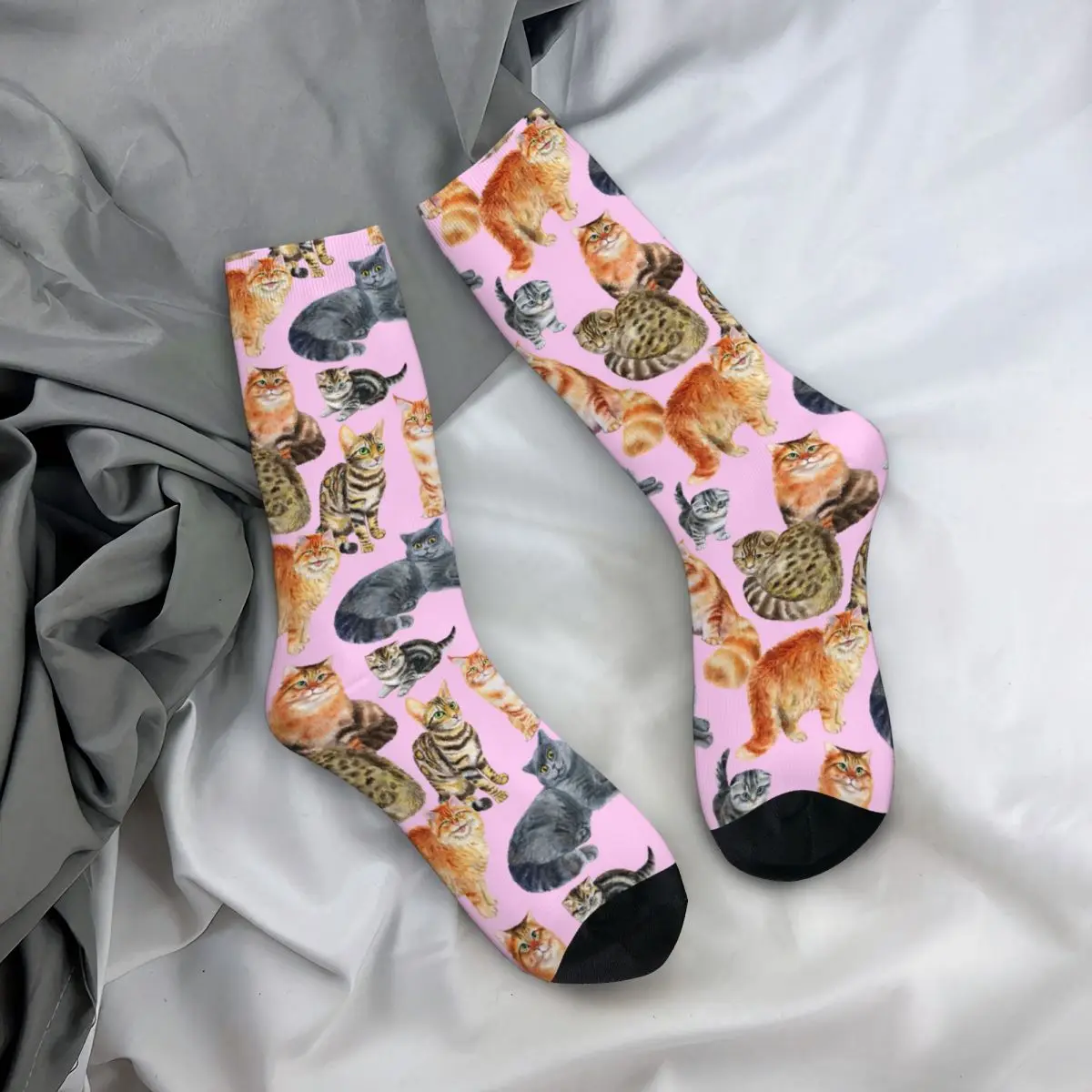 Calcetines Unisex para hombre y mujer, calcetín sin costuras con estampado de gatos y adultos