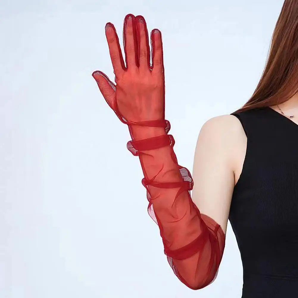 

Женские длинные прозрачные тюлевые перчатки для свадебных аксессуаров, вечерние прозрачные перчатки на палец