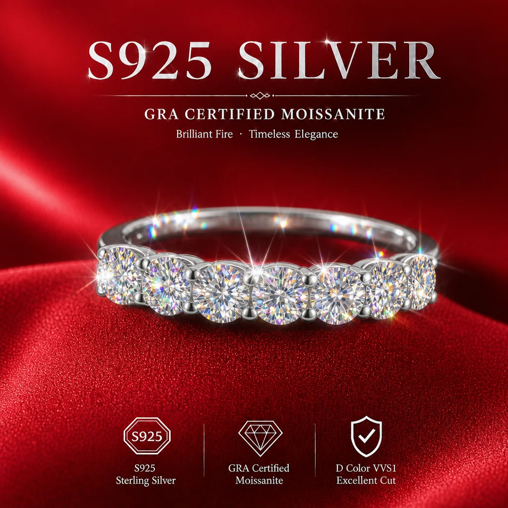 Mit GRA-Zertifikat S925 Sterling Silber 3,0mm Vollmoissanit-Ring D VVS1 3EX Schliff Funkelnder Moissanit-Band Hochzeits- und Partygeschenk – Detail 11