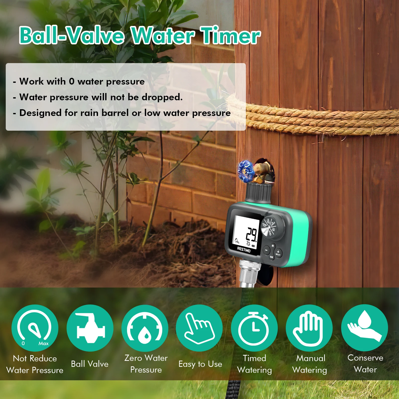 Low Pressure Ball Valve Sprinkler Timer for Garden Hose Rain Barrel Auto Manual Irrigation Controller Lawn Yard Water Saving