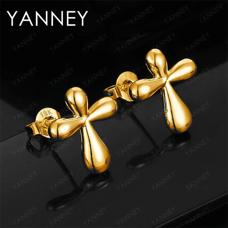 

Charming 925 Sterling Silver and 18K Gold Exquisite Cross Stud Earrings for Women Fashion Gift Engagement Jewelry