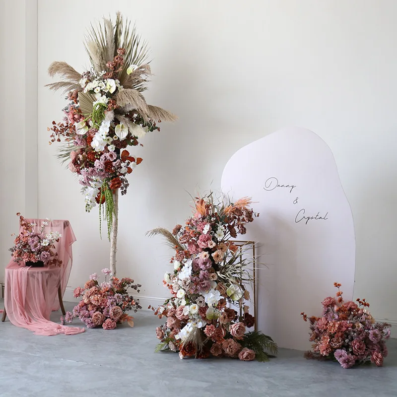 Simulation flower reed pufan decoration scene  window stage live stream background flower art wall hanging