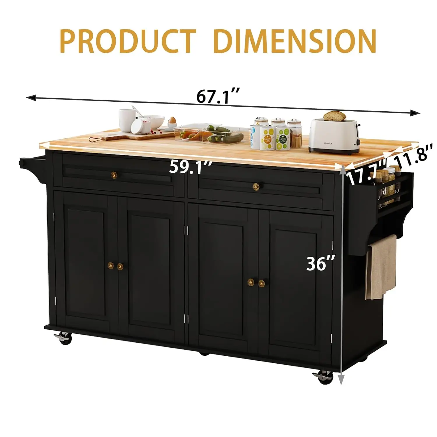 Kitchen Island Cart with Wood Top and Drop Leaf, Rolling Kitchen Island Table on Wheels with Drawer, Storage, Customized