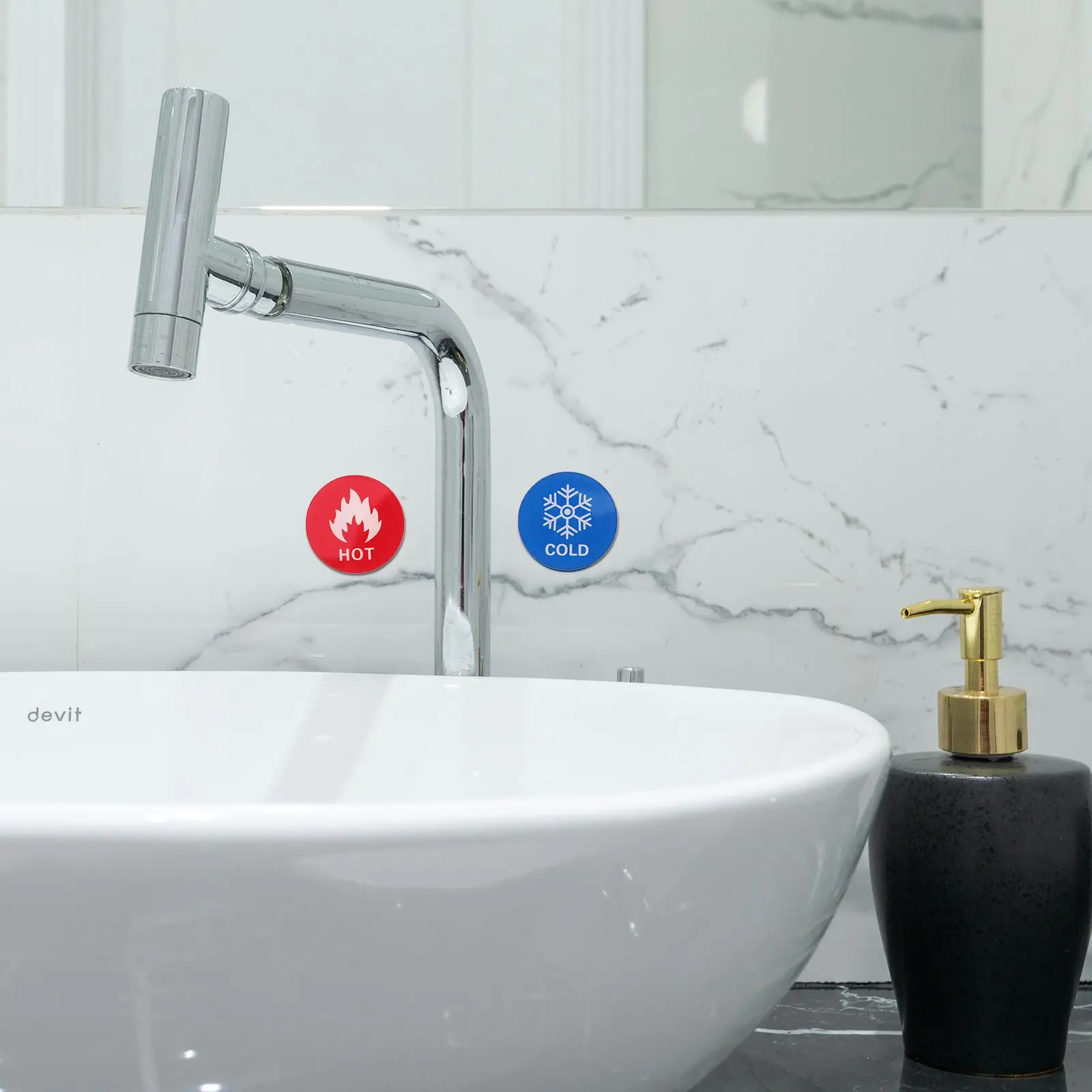 6 Pairs Self Adhesive Acrylic Cold Hot Water Temperature Indicator Hot Cold Faucet Sign Dispenser Wall Square Roadway