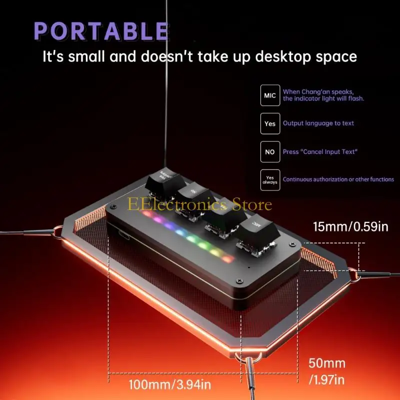 B03C Light Bar Keypad with 4 Button Programming, Cable Link and USB C Desktop Control for Computer Dictation Tasks Keyboard