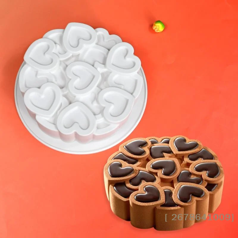 ⚑Splicing Heart-Shaped Design Silicone Cake Mold Rose Chocolate Mold Valentine's Day Mousse Cake Mold Dessert Baking Tools