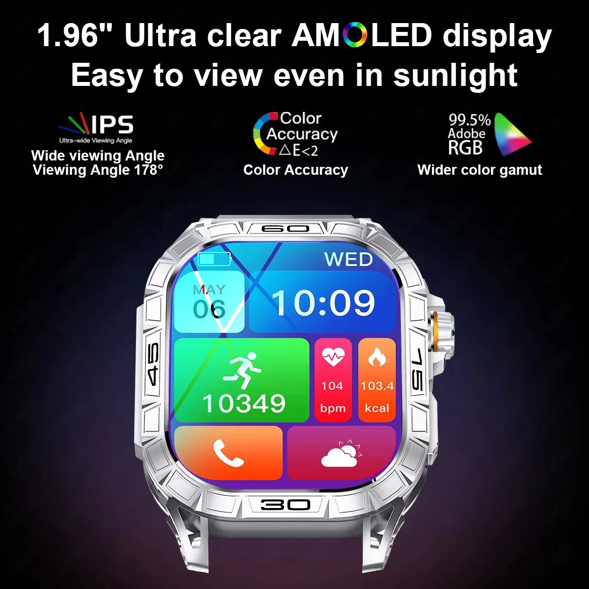 Men Smartwatch Bluetooth Call Heart Rate AI Voice 1.96inch HD AMOLED 380MAH Long Standby Music IP68 Waterproof Smart Watch