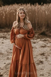 Abiti Boho da donna con spalle scoperte abito premaman foto taglia unica Maxi mussola per gravidanza Vintage Baby Shower photogriot Session