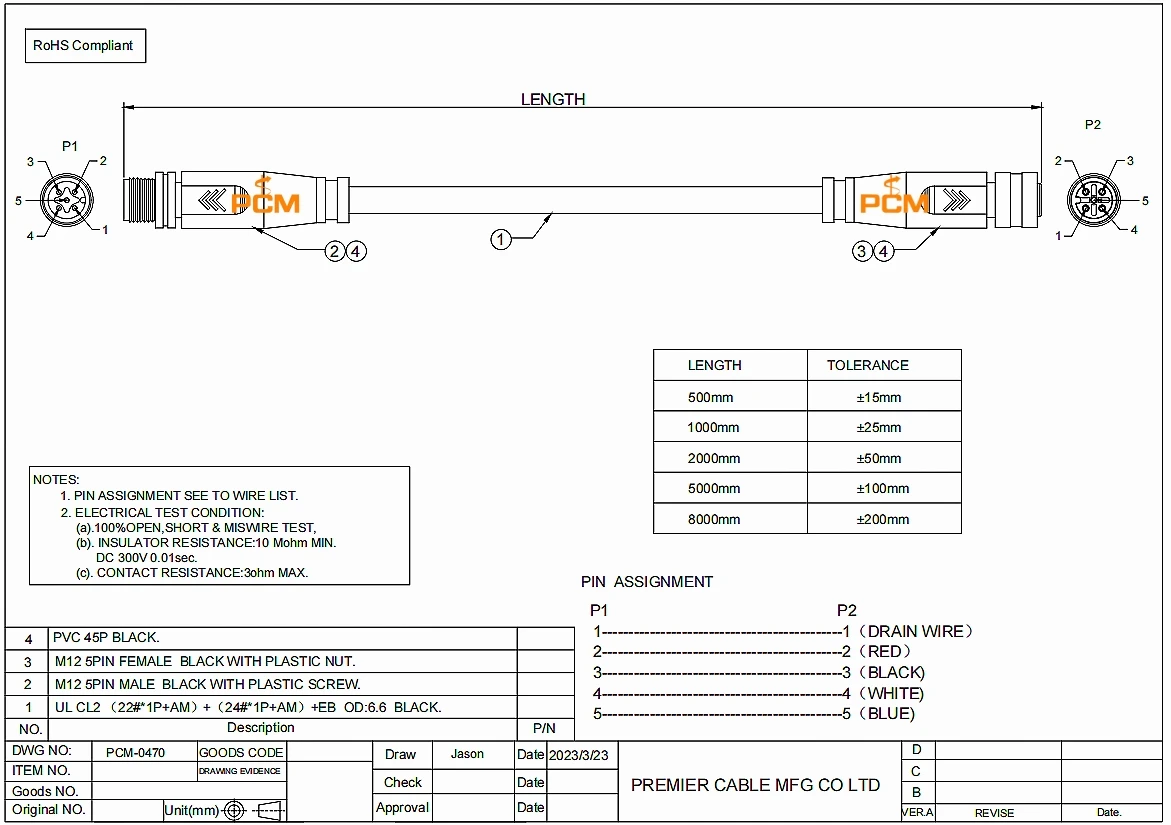Wasserdichtes 5-poliges M12-Drop-Kabel CANopen Ethernet DeviceNet CAN-Bus NMEA 2000 N2K für Yamaha PinPoint GPS Gateway-Aktuatorsensor