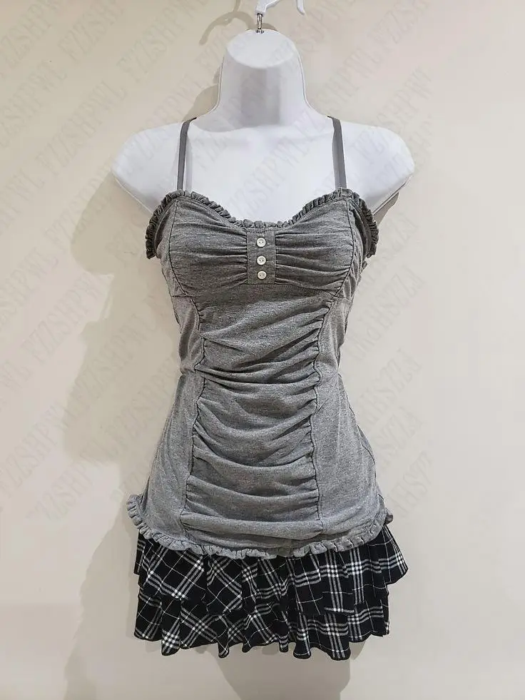 Y2K Top con scollo all'americana avanzato senza schienale Estetico Abbigliamento quotidiano da donna Estate Sottile Minimalista Senza maniche Streetwear Hot Girl Canotta