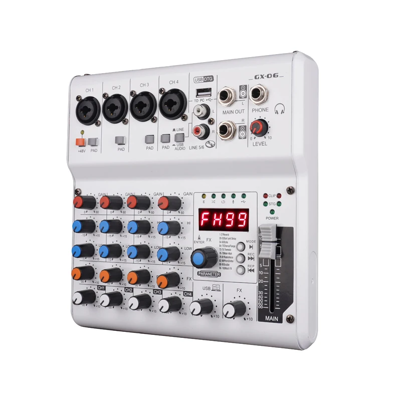 

Eifmuses-x6i Mixer 6 Channel Stereo 48V Phantom Power Mobi 99 DSP Effects Bluetooth USB Computer Play Record Podcast Audio Mixer