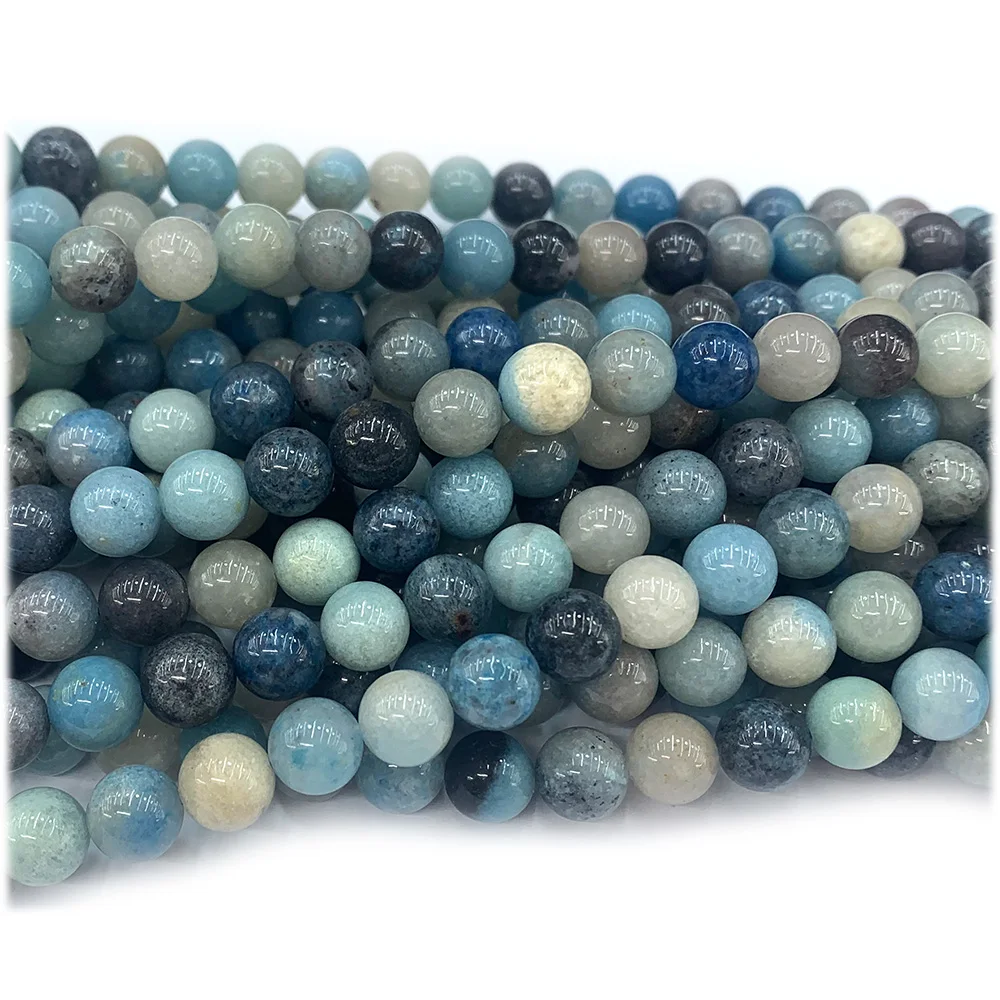 Veemake Natural White Blue Trolleite Montebrasite Round Loose Necklace Bracelet Beads 08224