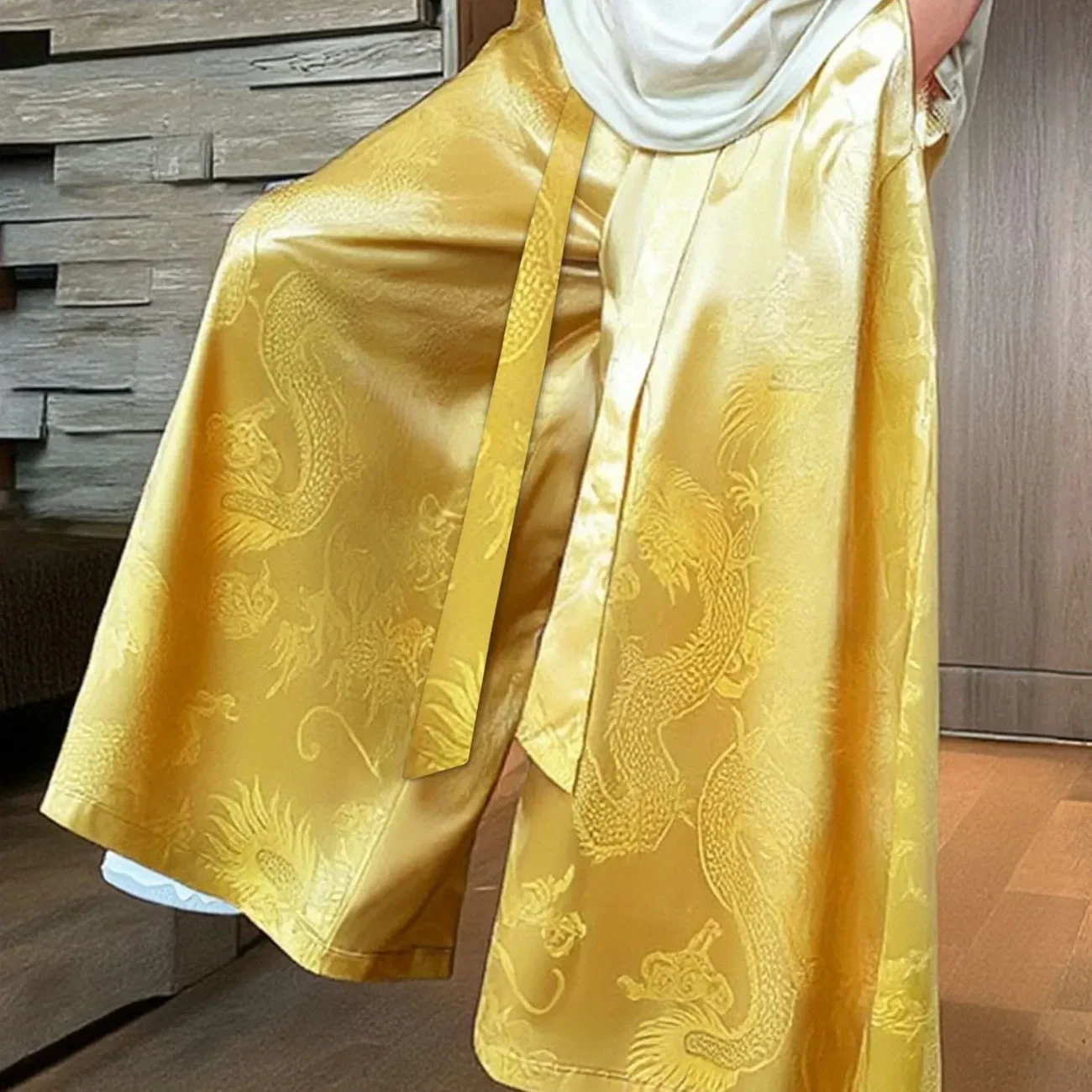 Spring Summer New Chinese Men's Jacquard Wide Leg Pants Women Loose Antique Han Hanfu Breathable Quick-drying Super Fairy Pants