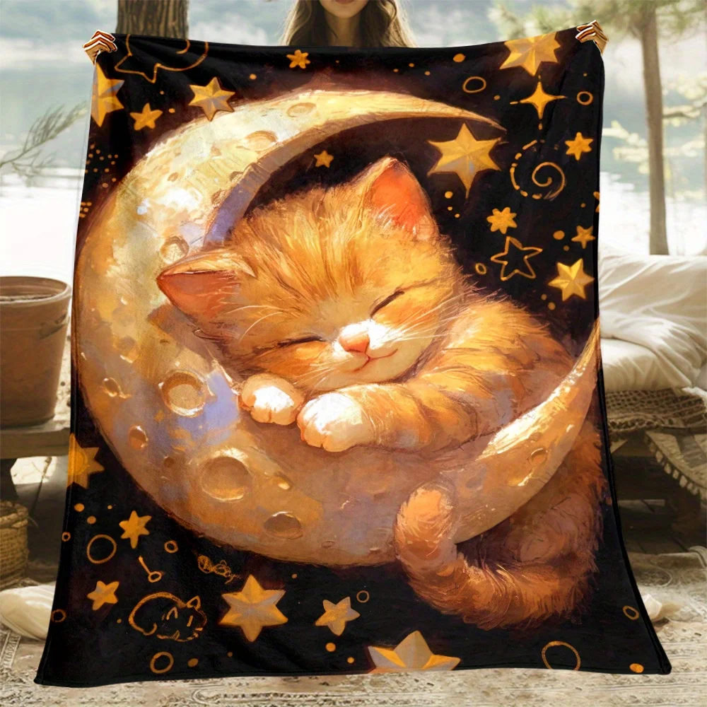 Lovely Sleeping Kitty Blanket Fluffy Orange White Tabby Kittens Cloud Background Flannel Throw Blanket Pet Cat Owner  Blanket