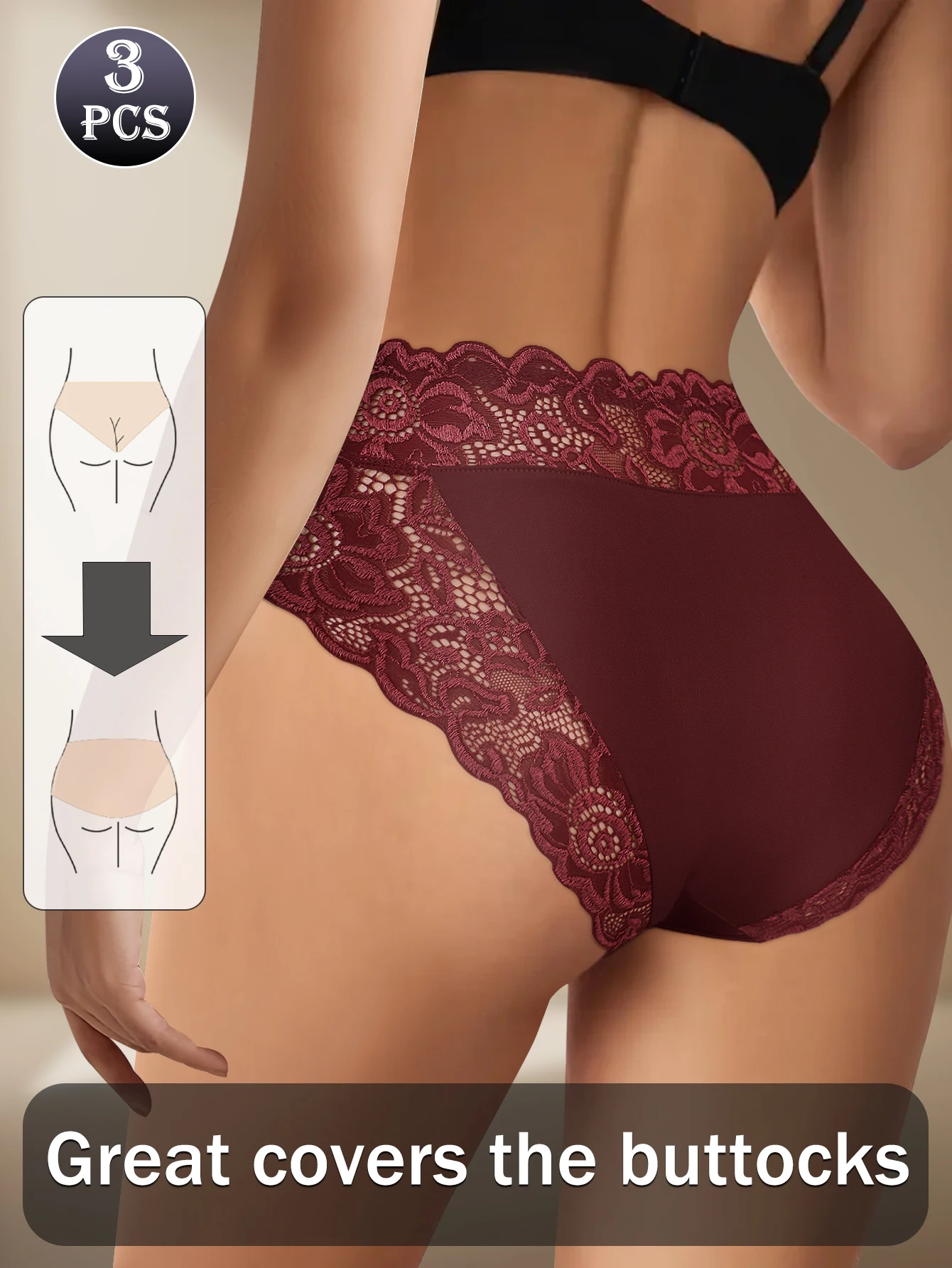 4개 세트 여성용 레이스 미드라이즈 브리프 프린트 브리프 섹시한 부드러운 속옷 레이스 트림 통기성 일상 속옷