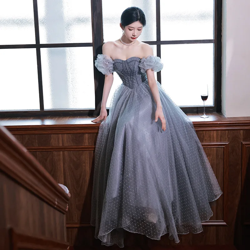 

Lace Evening Dress Removable Sleeves New French Luxury Style Small Group Girl Birthday Party Princess Adult Prom Banquet Dresses