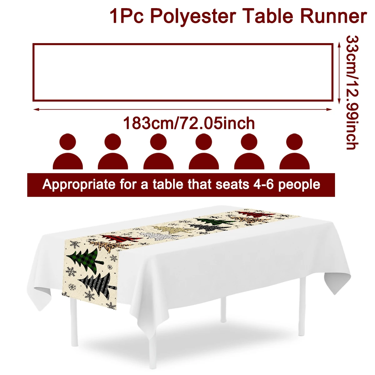 Vintage Christmas Tree Table Runner 183*33cm Buffalo Plaid Table Flag Polyester Tablecover for Winter Holiday Centerpiece Decor