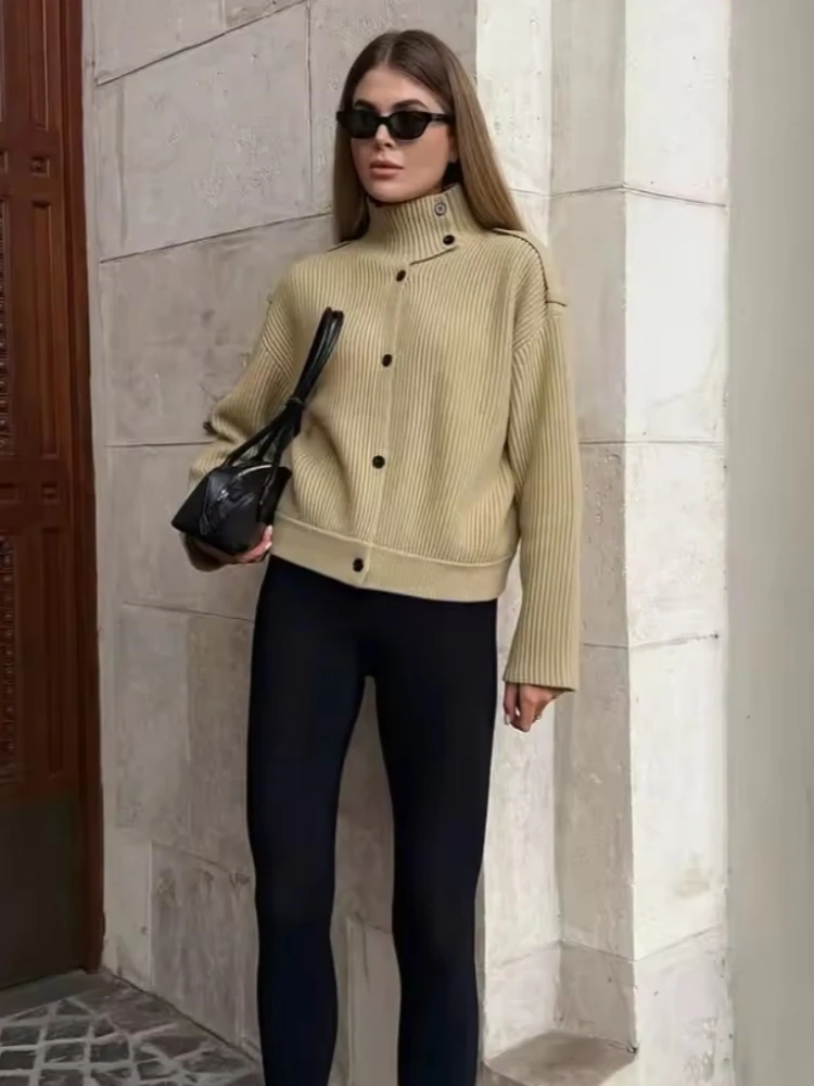 

Женский элегантный зеленый вязаный кардиган, осень 2022, новая водолазка, однобортный свитер, топы, зимний шикарный женский трикотаж для поездок на работу