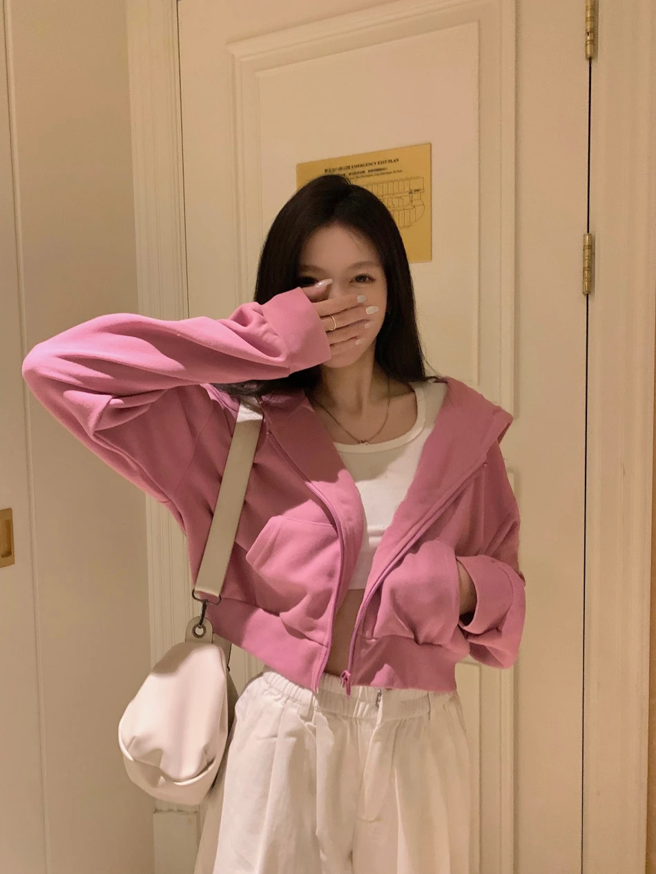 4-colors Cropped Hoodies Women New Arrival Lazy Style Ulzzang Streetwear with Hat Sporty Students Casual Korean Fashion Popular