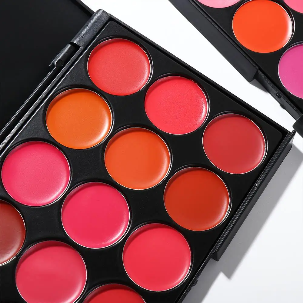 非粘着性カップマット口紅パレット長期的な防水 15 色リップグロスパレット保湿ヌードピンク女性