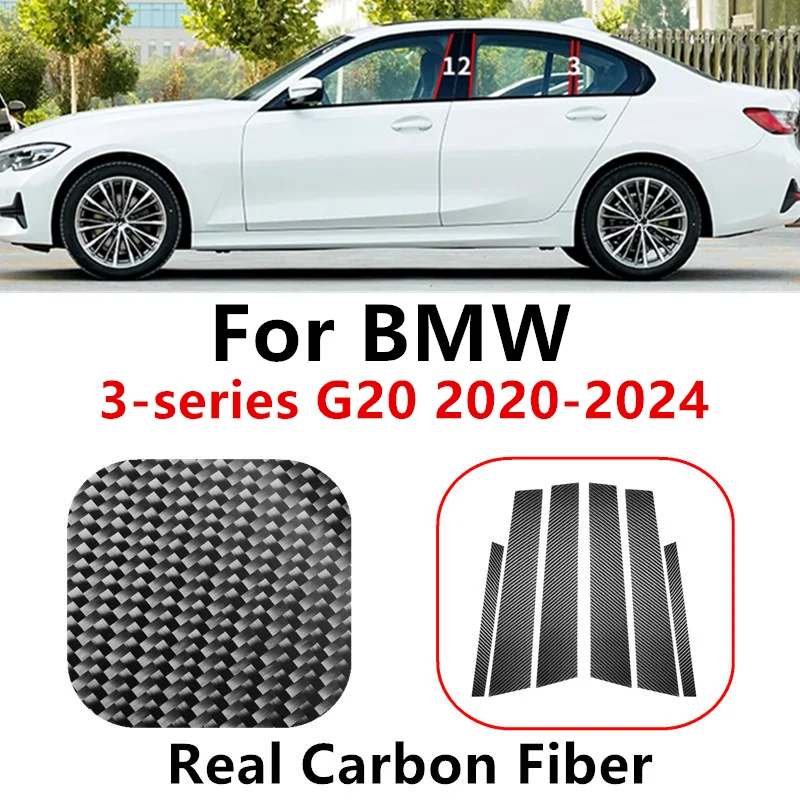 

Car Stickers Real Carbon Fiber Self-adhesive B Pillar Decorative Cover Trims for BMW 3-series G20 2020-2024 Auto Accessories
