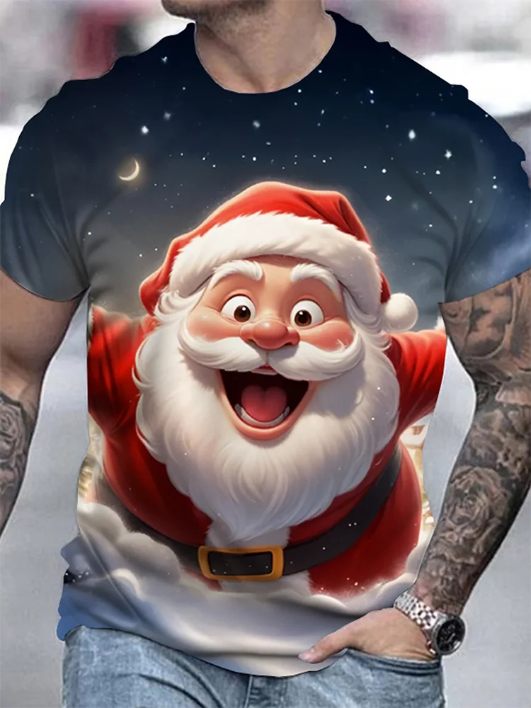 Loose Casual Breathable Sports Tops Men's Summer Fashion T-Shirts Clothing Funny Santa Claus Print Men's Short Sleeve T-Shirts