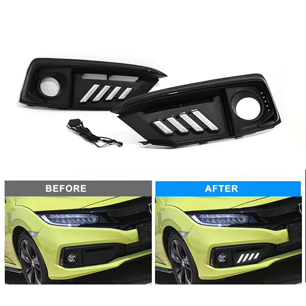 LED المصد الأمامي مصباح الضباب DRL النهار تشغيل ضوء لهوندا سيفيك 2016-2021 الأبيض العنبر الأزرق بدوره مصباح إشارة الحافة