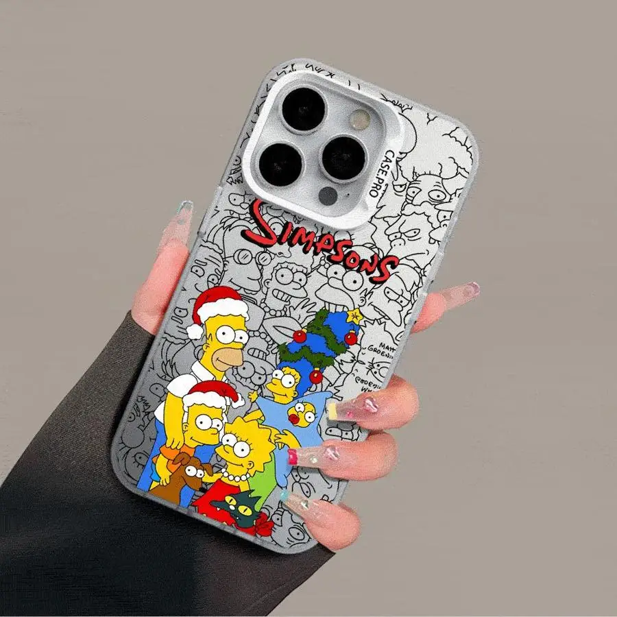 Colored Silver Case for Apple iPhone 11 13 15 Pro Max 12 14  XR X XS Shockproof Protective Phone Cover Christmas Funny Simpsons