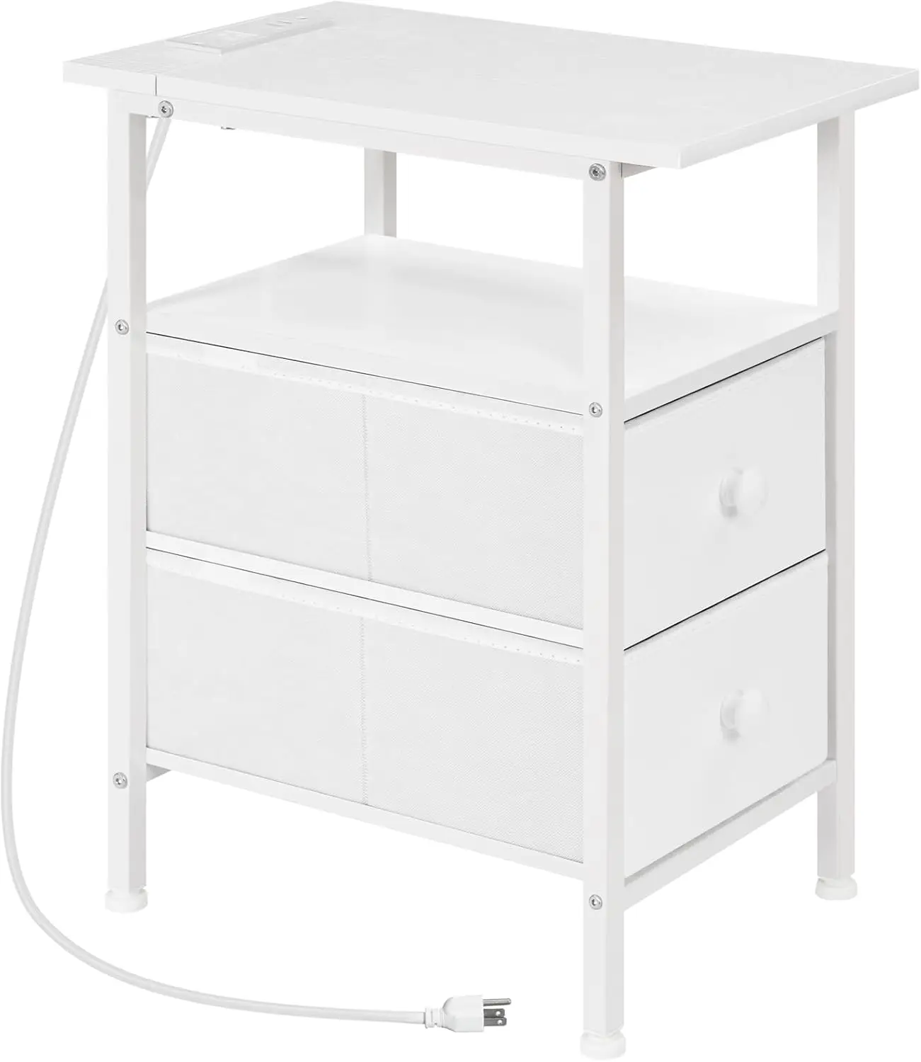 

End Table with Charging Station, Narrow Side Table, Nightstand with 2 Non-Woven Drawers, Slim Sofa Side Table, for Small Spac