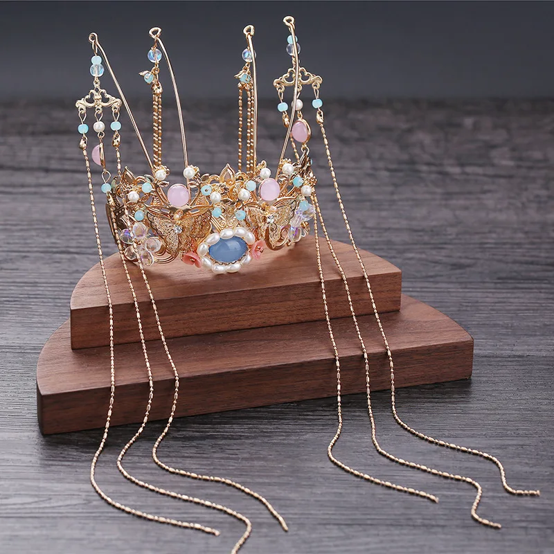 Hanfu girls adult headwear tassel step hairpin full set ancient style super fairy hair crown pair hairpin hair accessories