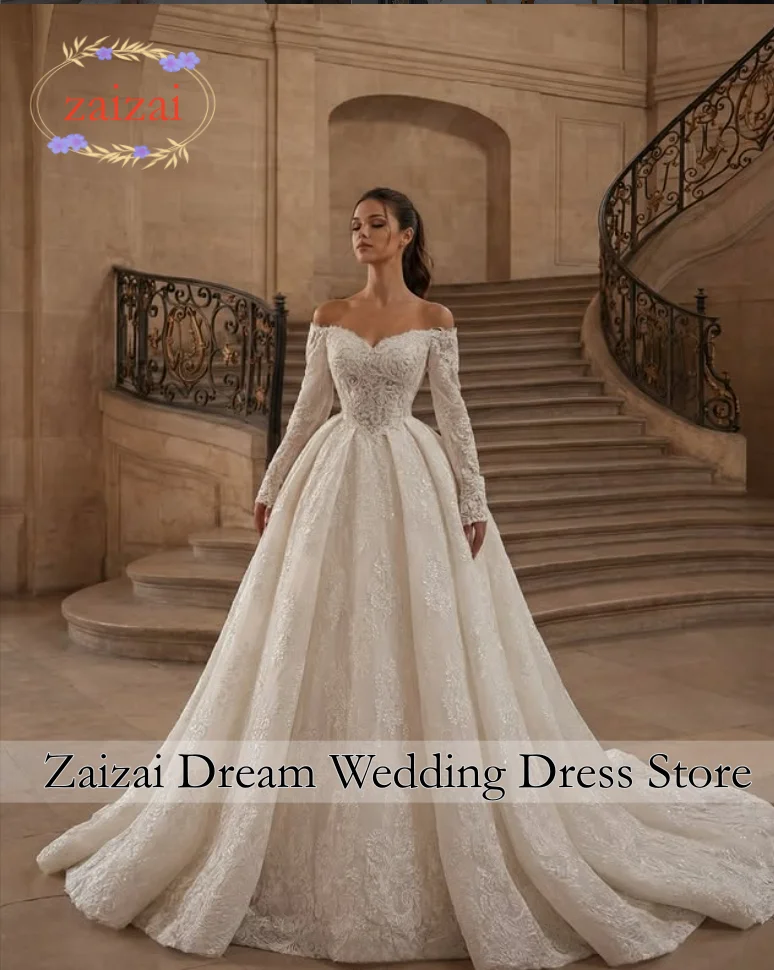 Customized Luxury Shiny Wedding Dresses Sweetheart Women's A Line Bridal Gowns Sequined Off Shoulder Ruffles Vestidos De Novia
