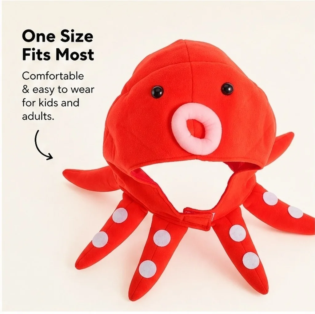 Novelty Plush Octopus Hat Headgear Halloween Party Headwear Cosplay Costume Hat Marine Animal Cap Octopus Hood Photo Prop