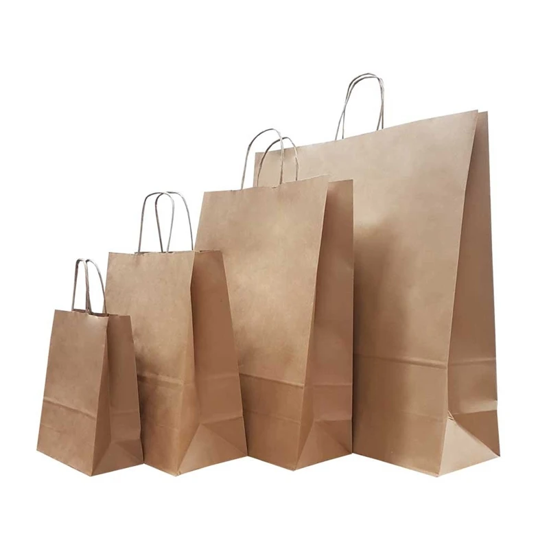 Saco de papel Kraft marrom, Biodegradável, Sacolas com alça, Produto personalizado, Personalizado impresso