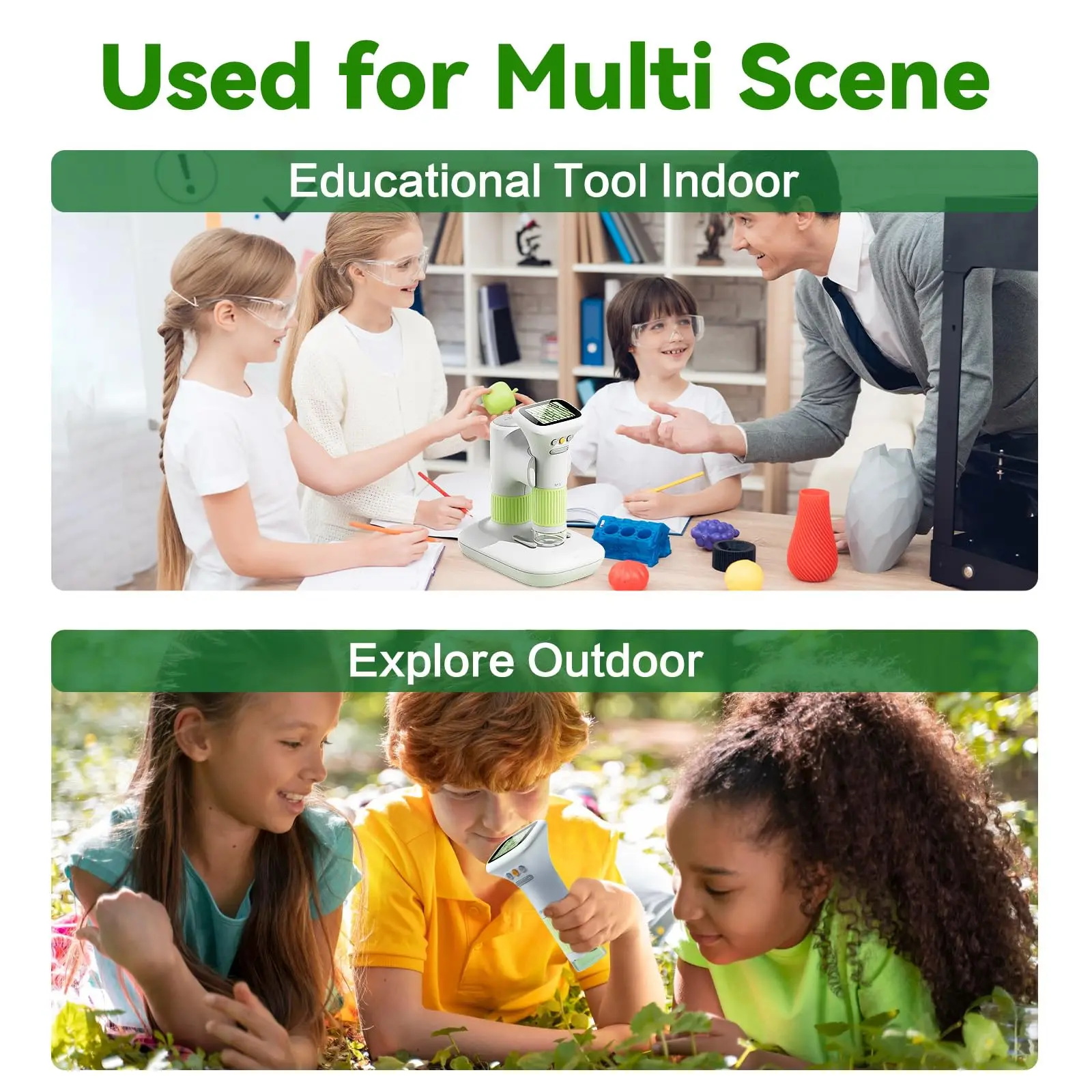 M&G Microscope for Kids, 1000X Portable Handheld Microscope with Base, 2" HD Screen Pocket Microscope with USB, Support Camera