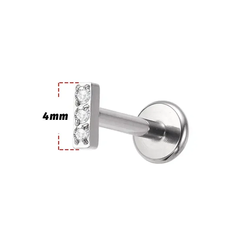 ASTM F136 Titanium Nose Piercing Baguette CZ Labret Flat Back Stud Earring Helix Cartilage Tragus Lobe Ear Piercing Body Jewelry