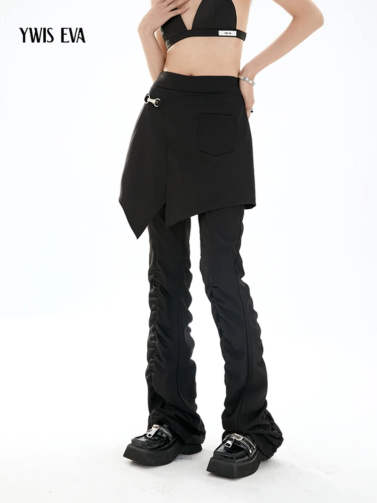 

Брюки-юбка EVA Original Design с длинными штанинами, плиссированные, слегка расклешенные, черные, для ранней весны, женские широкие брюки