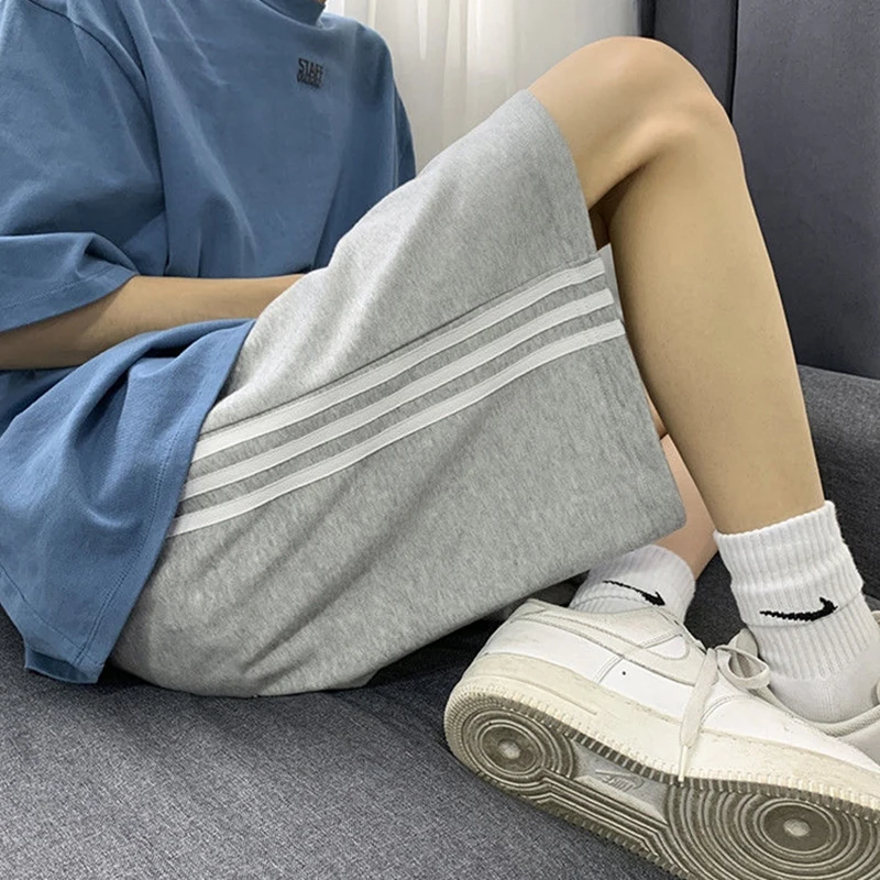 S-3XL Striped Shorts Women Streetwear Oversized Black Wide Leg Shorts Summer Harajuku Korean High Waist Baggy Sports Short Pants