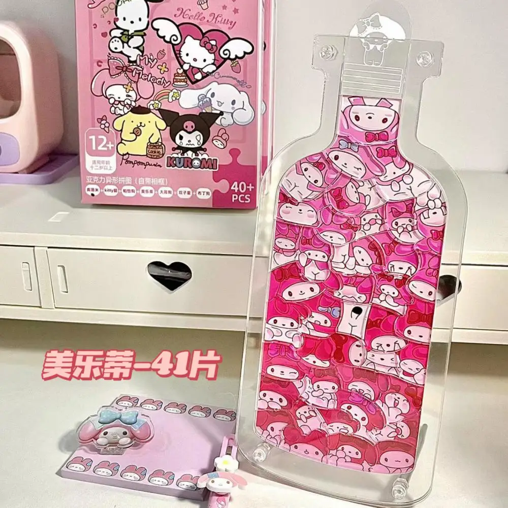 Sanrio Cartoon Puzzle Bottle Anima Diy Hello Kitty Kuromi Cinnamoroll 3D Toys Acrylic Photo Frame Student Child Festival Gift