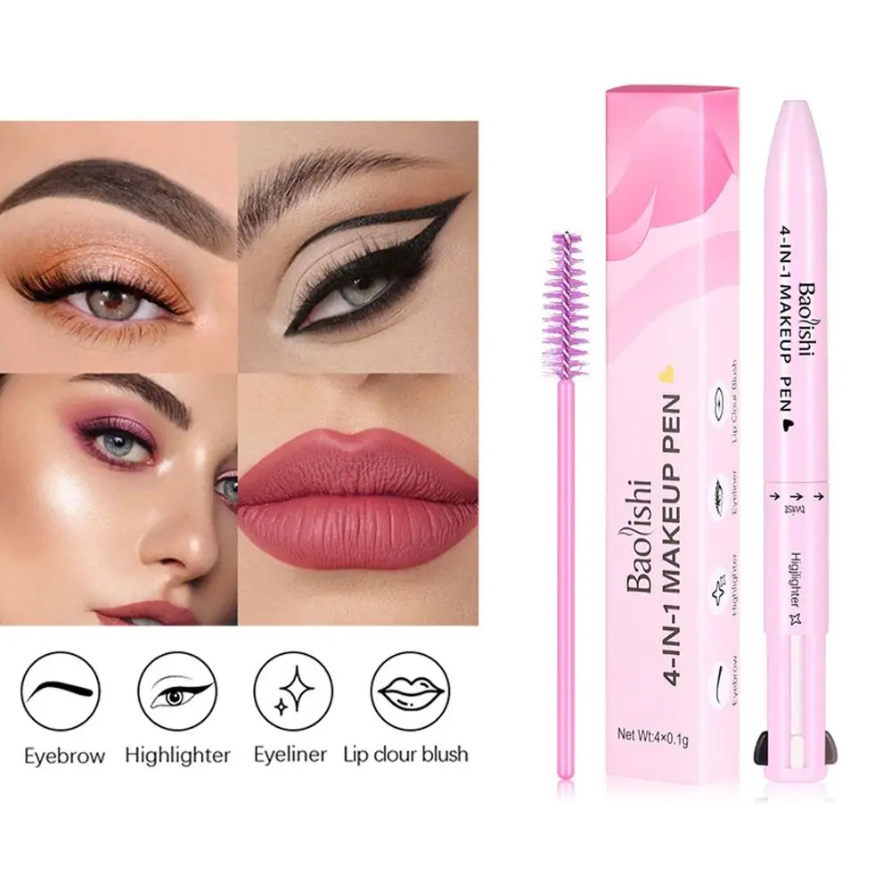 Penna per trucco multifunzione portatile 4 in 1 Eyeliner da viaggio compatto e liscio a lunga durata Trucco per gatti con labbra impermeabile