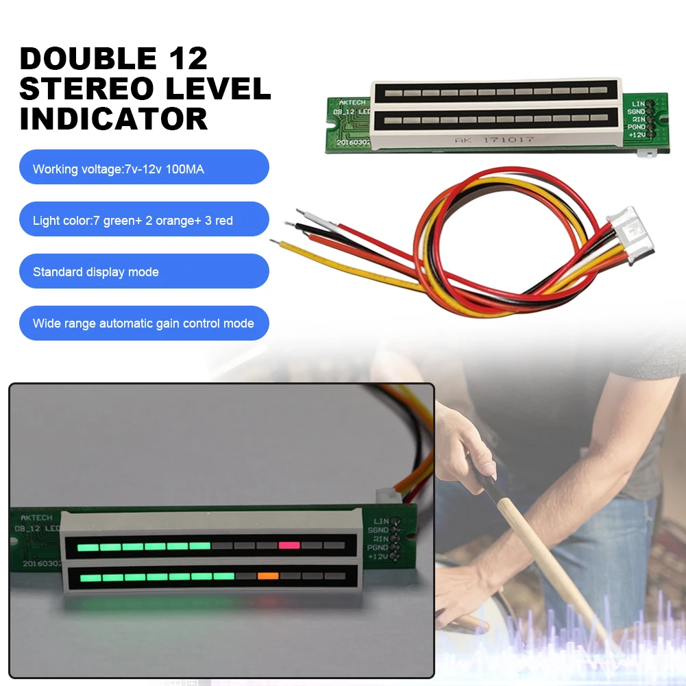 Mini Dual 12 Bit Indicator VU Meter Audio Level Meter Stereo Amplifier Board Adjustable Llight Speed Board  7-12V Mode DIY Kit