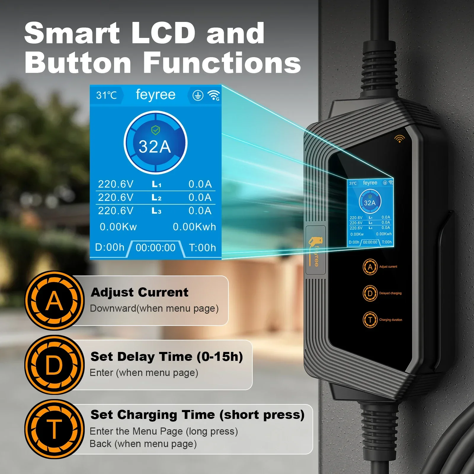 Fey123-Chargeur EV Portable, Prise GBT, Courant de Charge Rapide, Réglable pour Voiture Électrique, Station de Charge, 3 Phases, 22KW, 32A