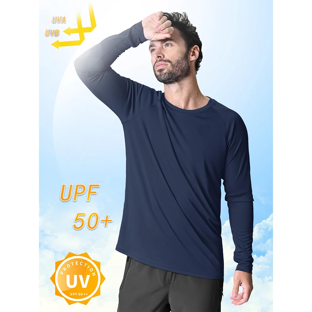 TACVASEN UV Shirt Men's O-Neck Long Sleeve UPF 50+ Sun Protection T-Shirt Quick Dry Sports Tee Hiking Fishing Outdoors Pullovers