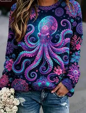 Women Long Sleeve Sweatshirt Bohemian Mandala Wolf Print Crew Neck Casual Loose Pullover Ladies Autumn Daily Wear Tops - view 3