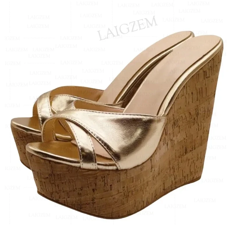 SEIIHEM Women Sandals Platform Wedges Slip On Mules High Heels Sandals Handmade Ladies Party Shoes Woman Plus Size 39 42 50 52