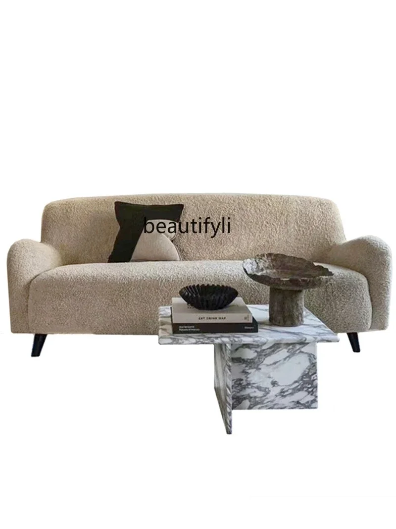 

Nordic Mid-Ancient Designer Lambswool Bed & Breakfast Fabric Sofa Small Apartment Double Three-Seat