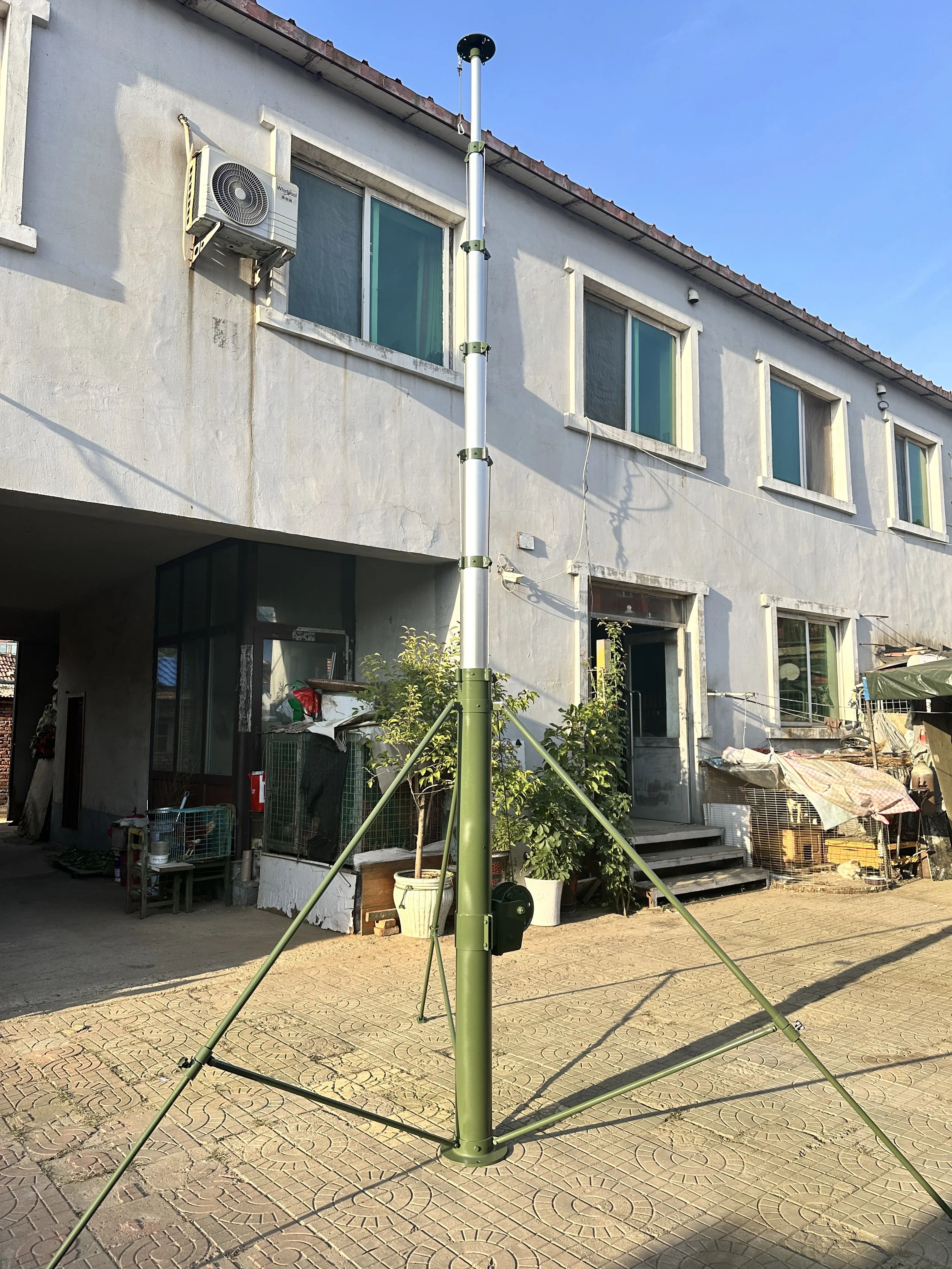 Mât d'Antenne Télescopique Étendu de 6 à 15m, Manivelle, Mât de Drapeau Géant avec Base