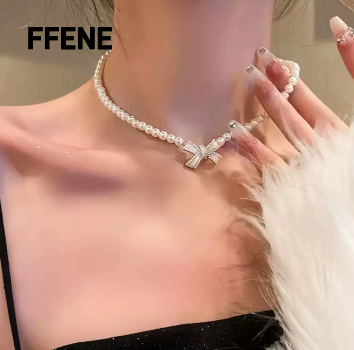

[Elegant] Korean style sweet butterfly bow pearl necklace for women, fashionable, versatile, collar chain, luxurious, high-end
